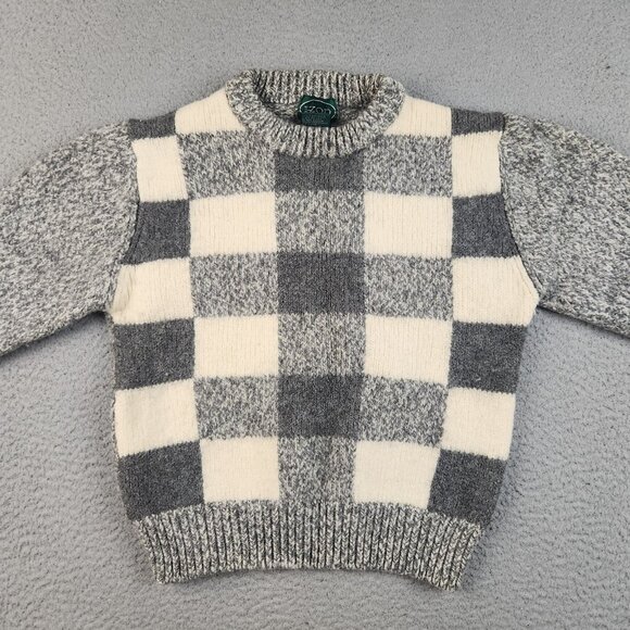 Vtg Wool Sweater Medium Black White Gray Checkered Pullover Boys Youth Unisex - Picture 3 of 11